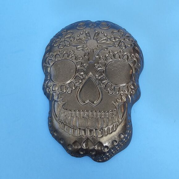 AKCAM Sugar Skull Black Silver 8”x6” Serving Dish Platter Goth Halloween Gothic - Picture 9 of 10